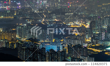 Fei ngo shan Kowloon Peak night timelapse Hong Kong cityscape skyline. Fei ngo shan Kowloon Peak night timelapse Hong Kong cityscape skyline. 114820371