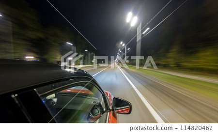 Drivelapse from top Side of Car moving on a night highway timelapse hyperlapse 114820462