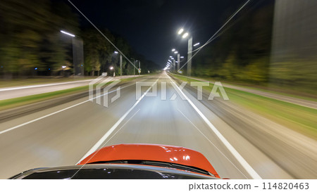 Drivelapse from top Side of Car moving on a night highway timelapse hyperlapse 114820463