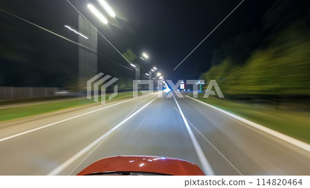 Drivelapse from top Side of Car moving on a night highway timelapse hyperlapse 114820464