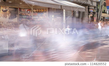 La Rambla street in Barcelona timelapse, Spain. 114820552