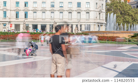 People at Placa de Catalunya or Catalonia Square timelapse a large square in central Barcelona People at Placa de Catalunya or Catalonia Square timelapse a large square in central Barcelona 114820555