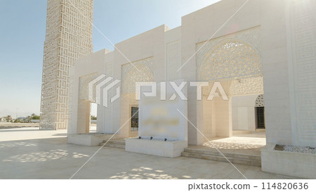 White mosque in Ajman timelapse hyperlapse, United Arab Emirates 114820636