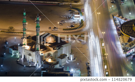 Cityscape of Ajman from rooftop night aerial timelapse Cityscape of Ajman from rooftop night aerial timelapse 114820679