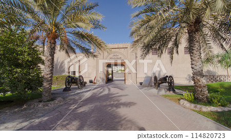 Historic fort at the Museum of Ajman timelapse hyperlapse, United Arab Emirates Historic fort at the Museum of Ajman timelapse hyperlapse, United Arab Emirates 114820723