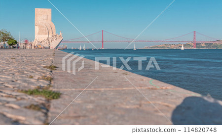 Monument to the Discoveries celebrates the Portuguese who took part in the Age of Discovery timelapse, Lisbon, Portugal 114820748