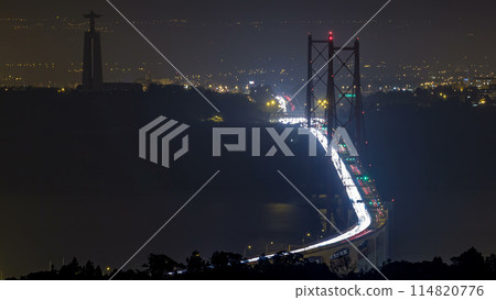 Panoramic view over Lisbon and Almada from a viewpoint in Monsanto timelapse. 114820776