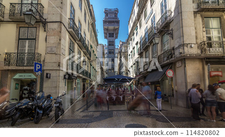 Santa Justa Elevator timelapse hyperlapse in Lisbon, Portugal. Santa Justa Elevator timelapse hyperlapse in Lisbon, Portugal. 114820802