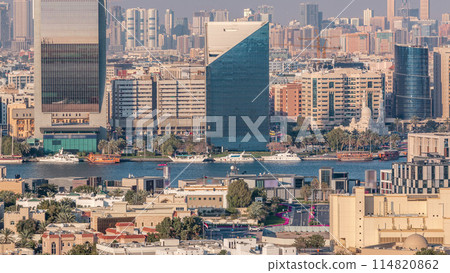 Aerial view of neighborhood Deira with typical buildings timelapse, Dubai, United Arab Emirates Aerial view of neighborhood Deira with typical buildings timelapse, Dubai, United Arab Emirates 114820862
