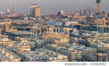 Aerial view of neighborhood Deira with typical buildings timelapse, Dubai, United Arab Emirates 114820867