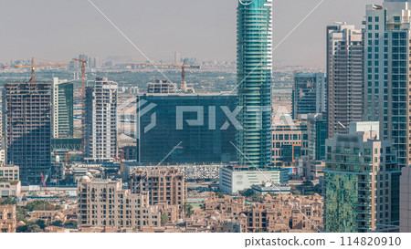 Amazing aerial view of Dubai downtown skyscrapers timelapse, Dubai, United Arab Emirates 114820910
