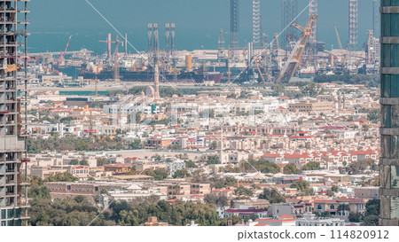 Aerial view from Downtown of Dubai to port timelapse 114820912