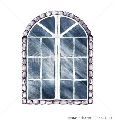 Retro window. An old vintage window. A hand-drawn watercolor illustration. Isolate. A design element for home, children's games, postcards and decor. Retro window. An old vintage window. A hand-drawn watercolor illustration. Isolate. A design element for home, children's games, postcards and decor. 114821023