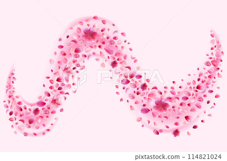 Pink sakura petals and flowers trail. Abstract cherry, rose or peach blossom particles flying in magic wind. Stock vector illustration in realistic style. Pink sakura petals and flowers trail. Abstract cherry, rose or peach blossom particles flying in magic wind. Stock vector illustration in realistic style. 114821024