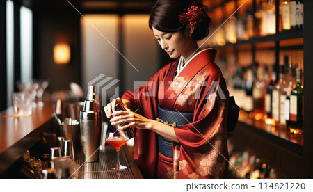 Beautiful female bartender in kimono_3 Beautiful female bartender in kimono_3 114821220