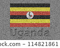The Ugandan flag painted on a stone slab with the word "Uganda" carved into it 114821861