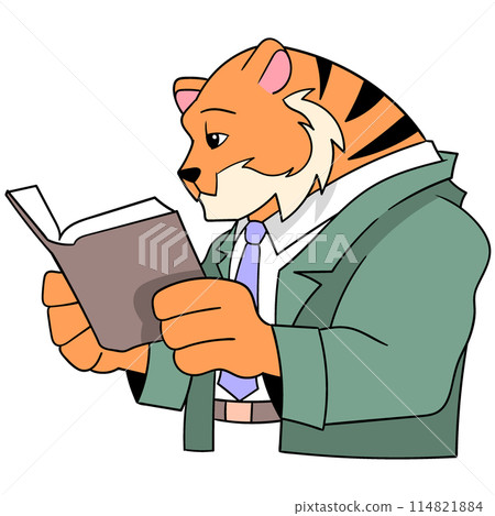 teachers tiger is reading a book to help teach in the classroom 114821884