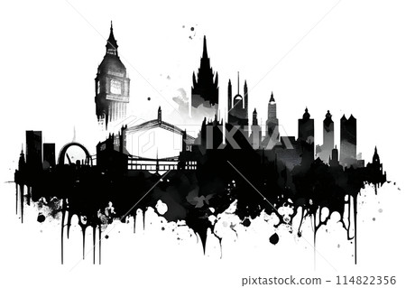 Black silhouette of London on white background. 114822356