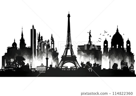 Black silhouette of Paris on white background. 114822360