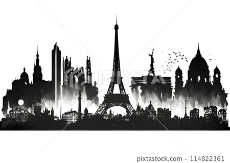 Black silhouette of Paris on white background. 114822361