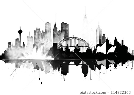 Black silhouette of a city on white background. Black silhouette of a city on white background. 114822363