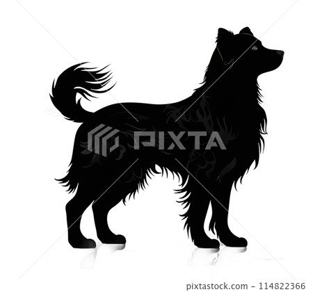 Black silhouette of a dog on white background. 114822366