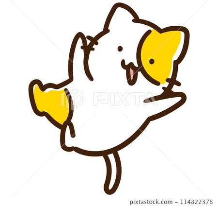 一隻可愛的貓角色在空中跳躍的變形插圖 114822378