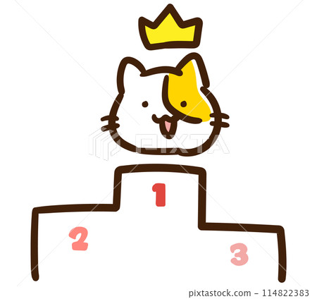 頒獎台上一隻可愛的貓角色的滑稽插圖獲得第一名 114822383