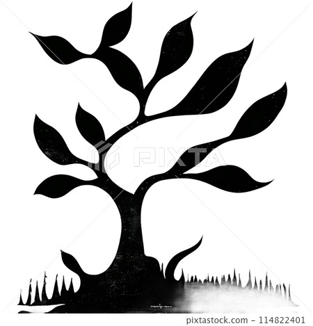 Black silhouette of a tree on grey background. 114822401