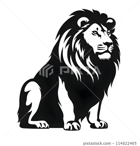 Black silhouette of a lion on white background. 114822405