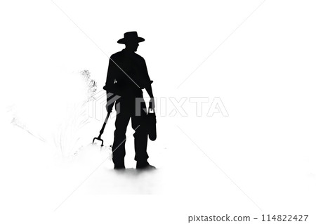 Black silhouette of a gardener on white background. Black silhouette of a gardener on white background. 114822427