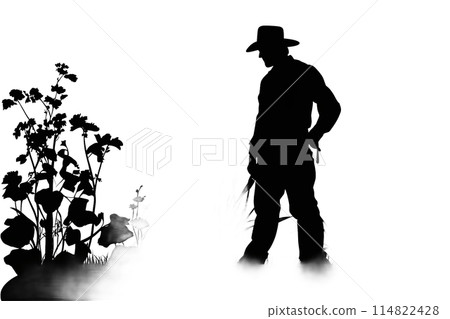 Black silhouette of a gardener on white background. Black silhouette of a gardener on white background. 114822428
