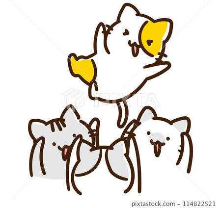 一個可愛的貓角色被貓舉起的滑稽插圖。 114822521