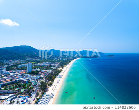 Beautiful beach sea in summer season,Travel and nature environment concept,Sea beach background Top view image from drone Beautiful beach sea in summer season,Travel and nature environment concept,Sea beach background Top view image from drone 114822606