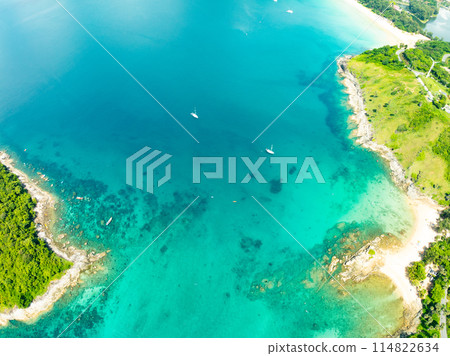 Sea surface aerial view,Bird eye view photo of blue waves and water surface texture, Blue sea background, Beautiful nature, Amazing view sea background 114822634