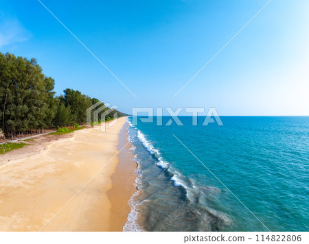 Beautiful beach sea in summer season,Travel and nature environment concept,Sea beach background Top view image from drone 114822806