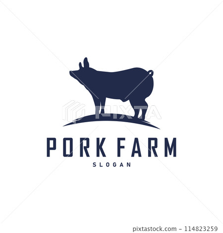 Pig logo grilled pork pig simple rustic stamp vector emblem livestock barbecue BBQ vintage design inspiration Pig logo grilled pork pig simple rustic stamp vector emblem livestock barbecue BBQ vintage design inspiration 114823259
