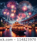 House boat and fireworks 114823970