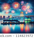 House boat and fireworks 114823972