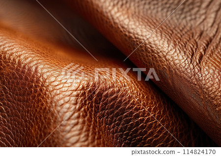 Detailed close up of brown vegan leather texture showcasing its realistic grain pattern 114824170