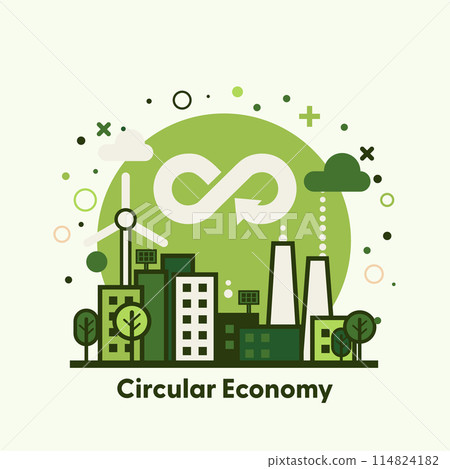 Circurlar Economy concept. Green city background. Flat minimal style. Vector Illustration. 114824182