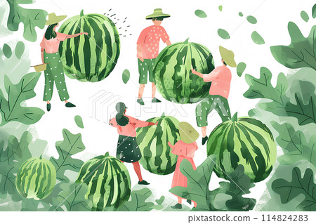 Big watermelon and harvesters-1 114824283
