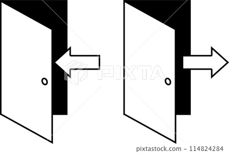 Icon material set with the image of entering and leaving a room 114824284