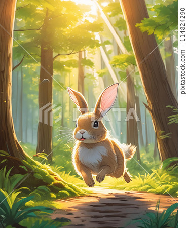 Rabbit bathing in the morning sun 114824290