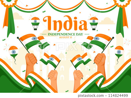 Happy Independence Day India Vector Illustration on 15th August with the Indian Flag in a National Holiday Flat Cartoon Style Background 114824499