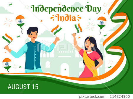 Happy Independence Day India Vector Illustration on 15th August with the Indian Flag in a National Holiday Flat Cartoon Style Background 114824500