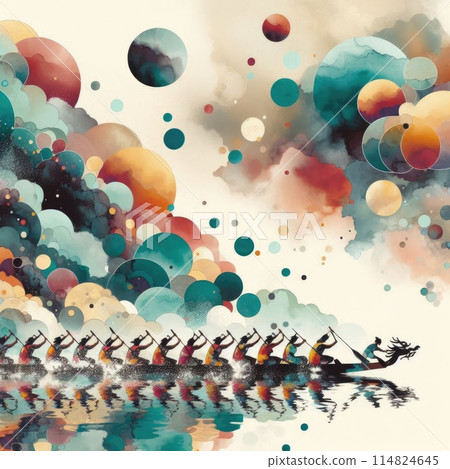 Dragon Boat Festival Celebration and Dragon Boat Race Scene in Mimimalist with Generative AI. 114824645