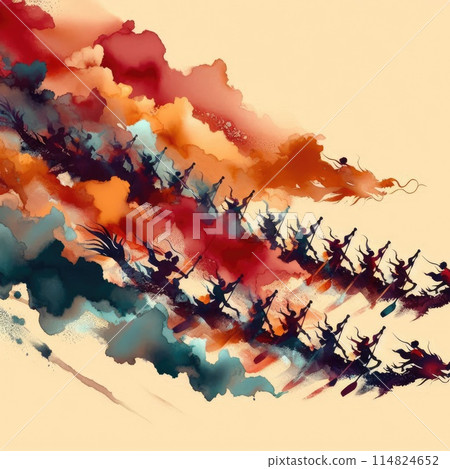 Dragon Boat Festival Celebration and Dragon Boat Race Scene in Mimimalist with Generative AI. Dragon Boat Festival Celebration and Dragon Boat Race Scene in Mimimalist with Generative AI. 114824652