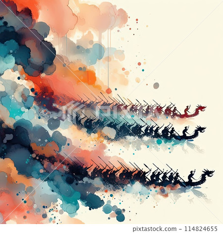 Dragon Boat Festival Celebration and Dragon Boat Race Scene in Mimimalist with Generative AI. Dragon Boat Festival Celebration and Dragon Boat Race Scene in Mimimalist with Generative AI. 114824655