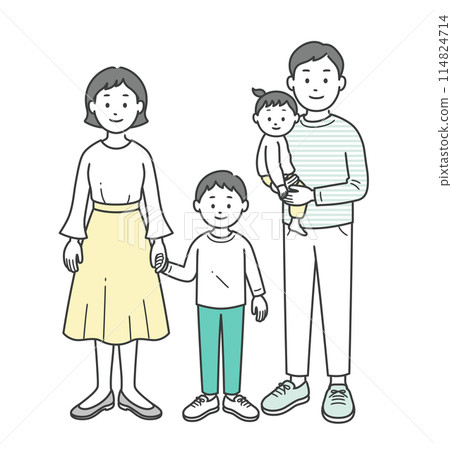 Full-body illustration of a family gathered together Full-body illustration of a family gathered together 114824714